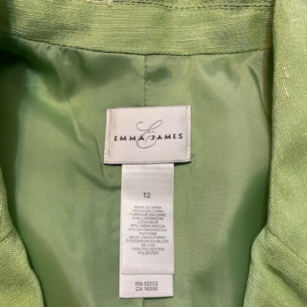 Emma James Green Linen blend belted 1 button 3/4 sleeves blazer, size 12 - Picture 3 of 3